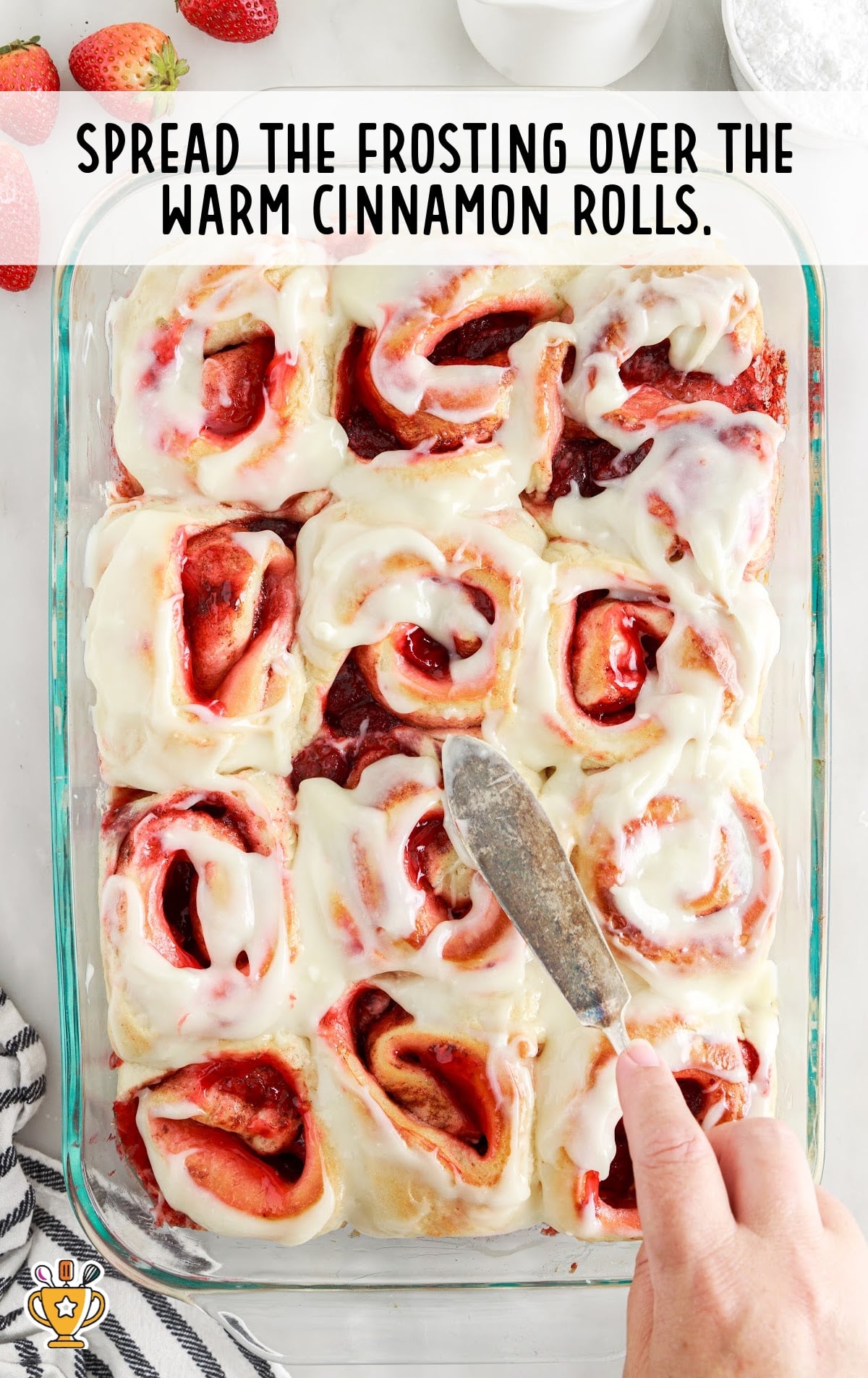 Strawberry Cinnamon Rolls in a baking dish
