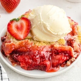 Strawberry Cobbler served on a plate