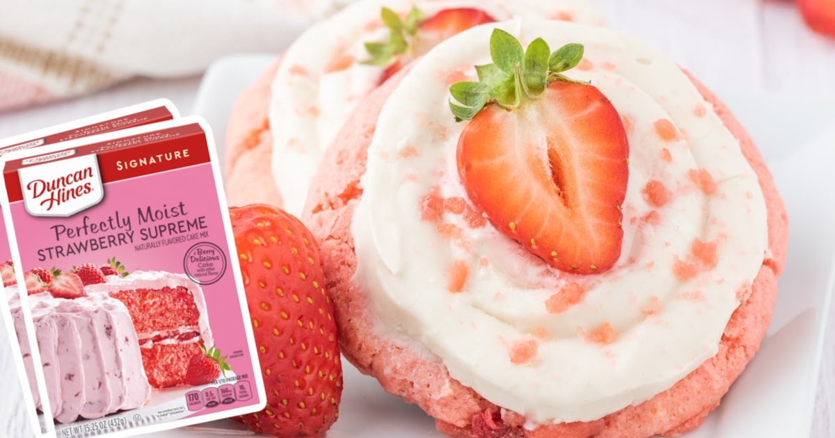 A pile of Strawberry Cookies with Cream Cheese Frosting.