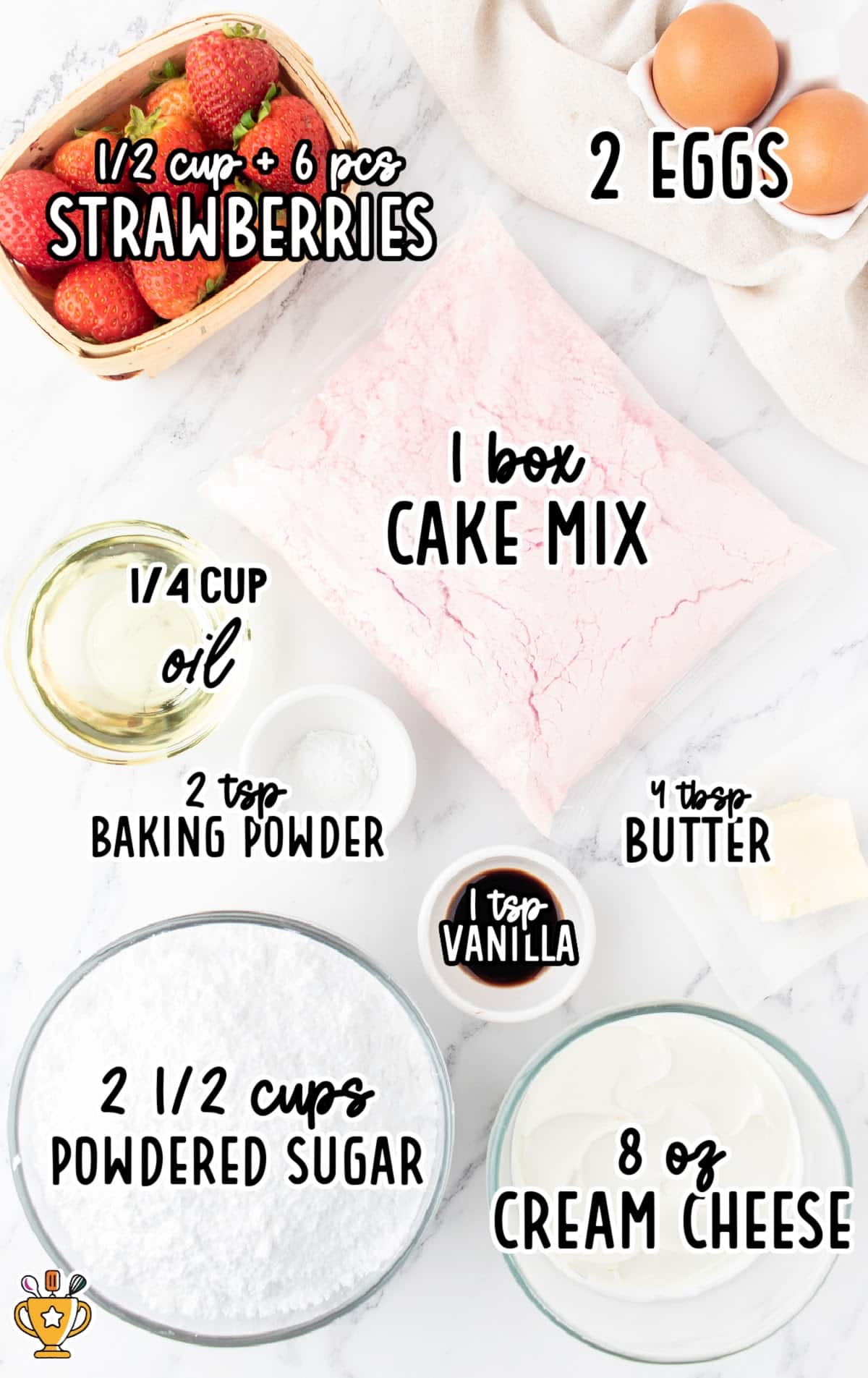 ingredients for making Strawberry Cookies with Cream Cheese Frosting