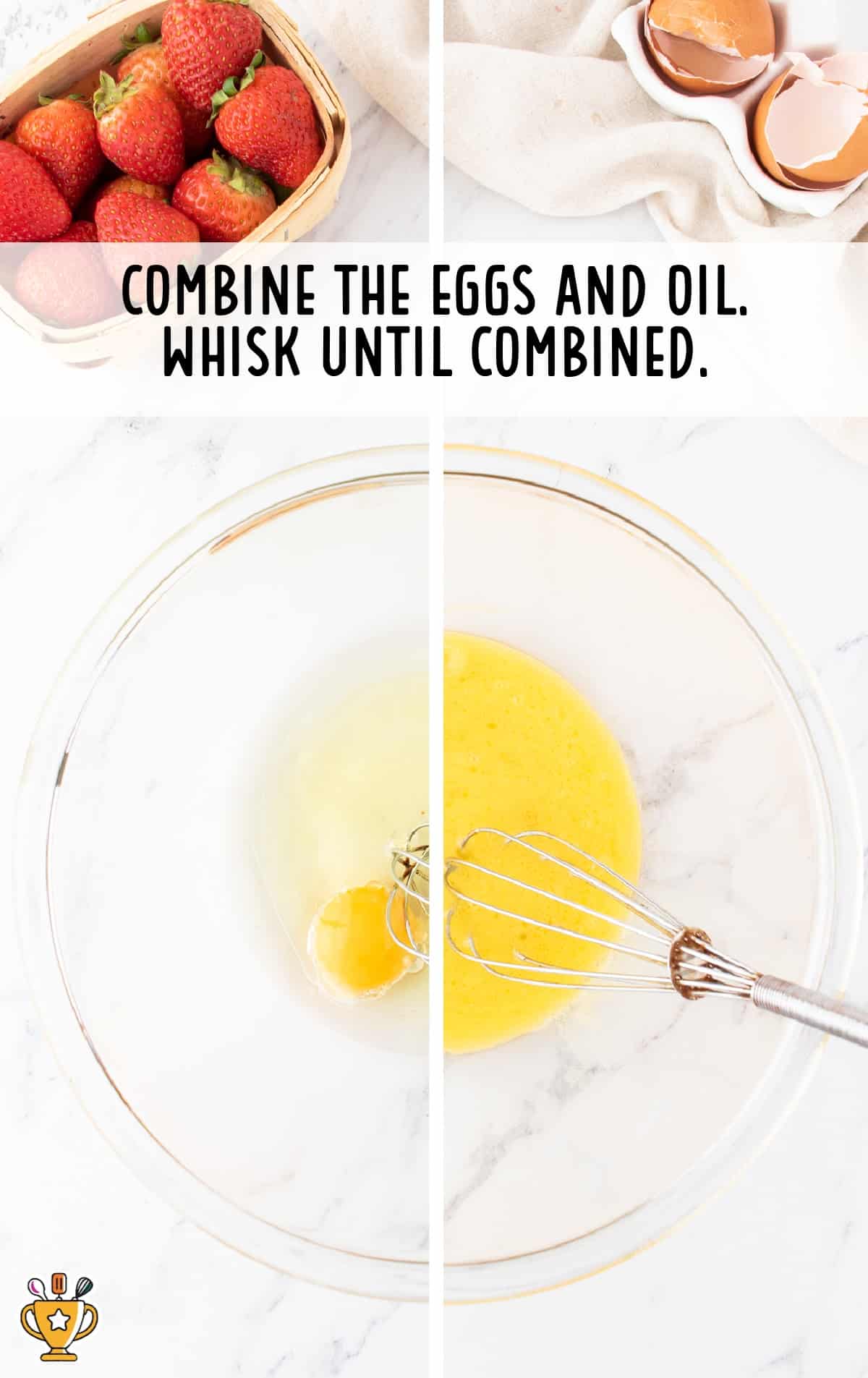 eggs and oil combined in a bowl
