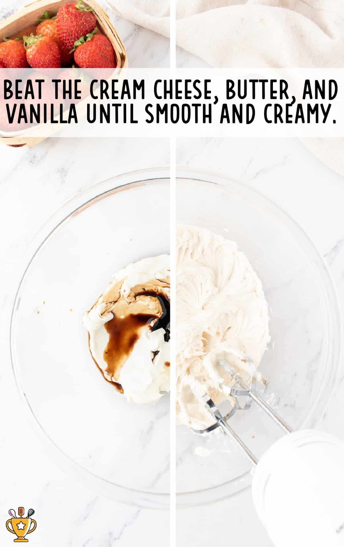 beating the vanilla, cream cheese and butter until smooth