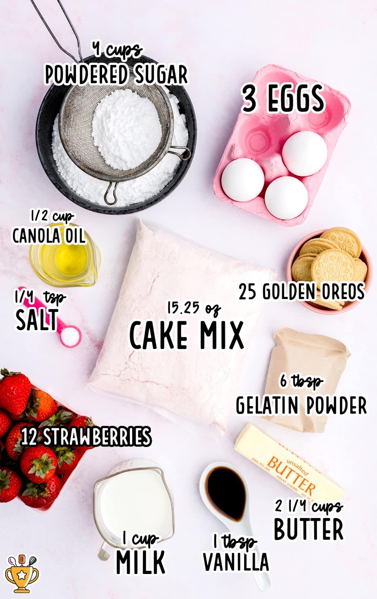 ingredients for making Strawberry Crunch Cupcakes