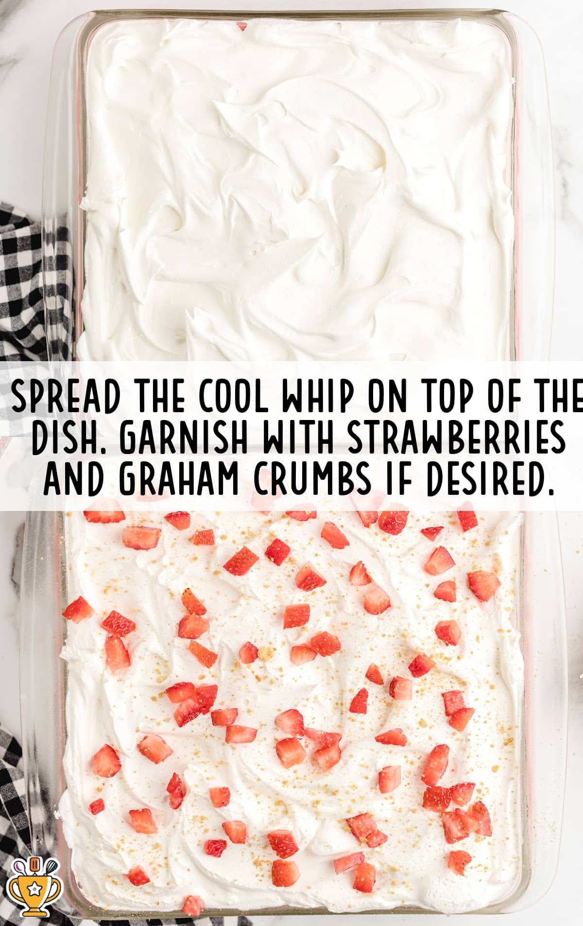 spreading the cool whip on top of the dish