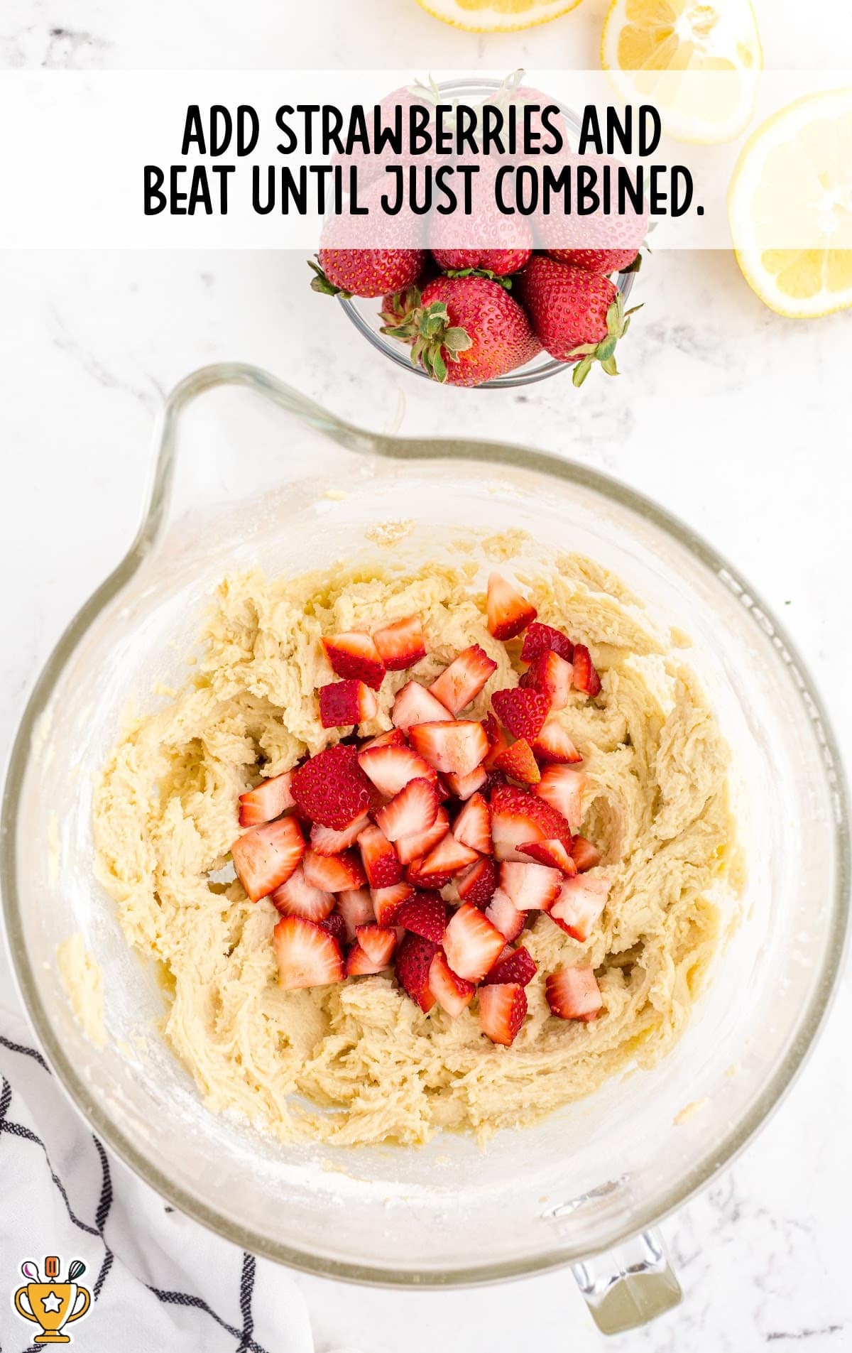strawberries added in a bowl