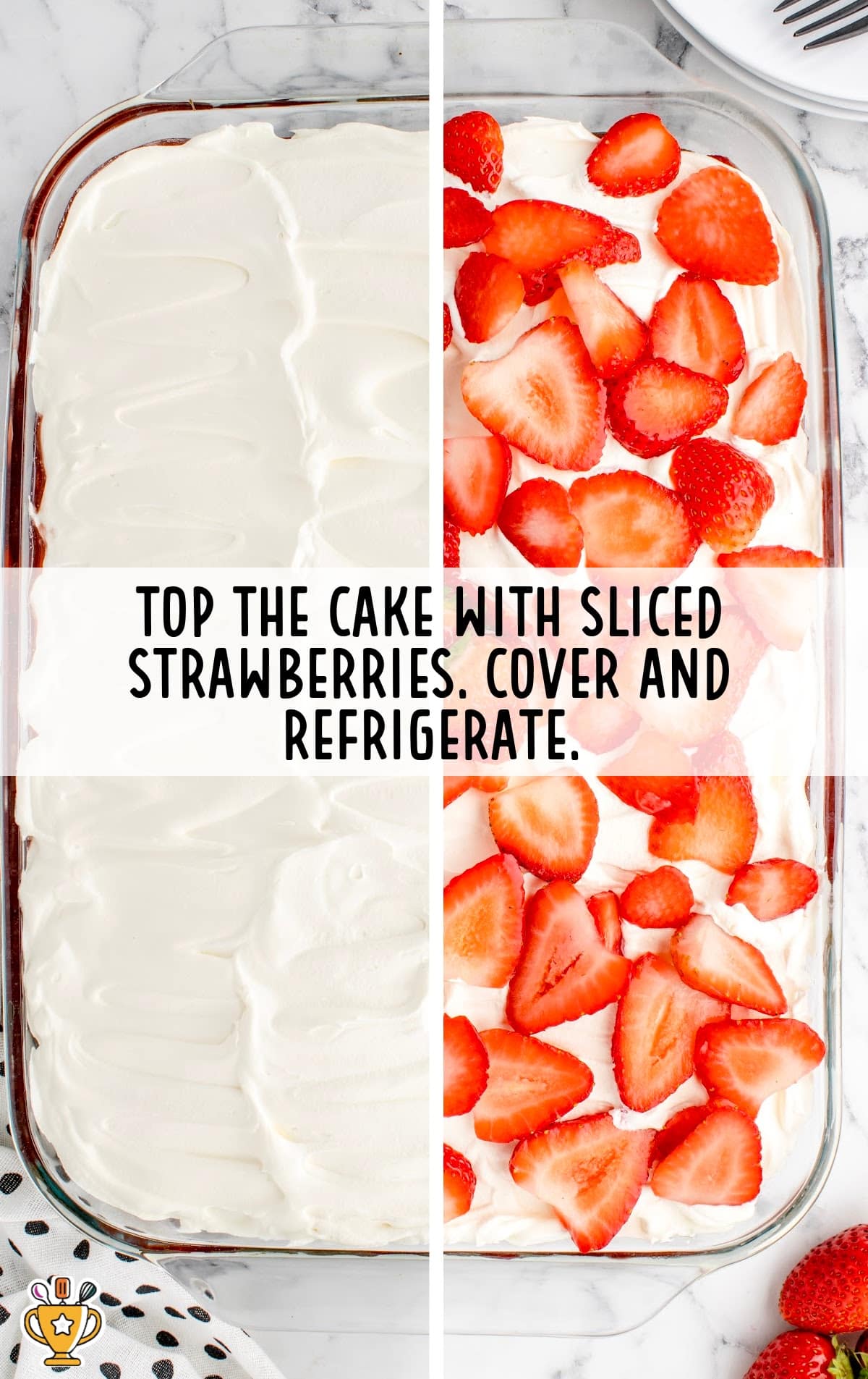 Strawberry Tres Leches Cake in baking pan