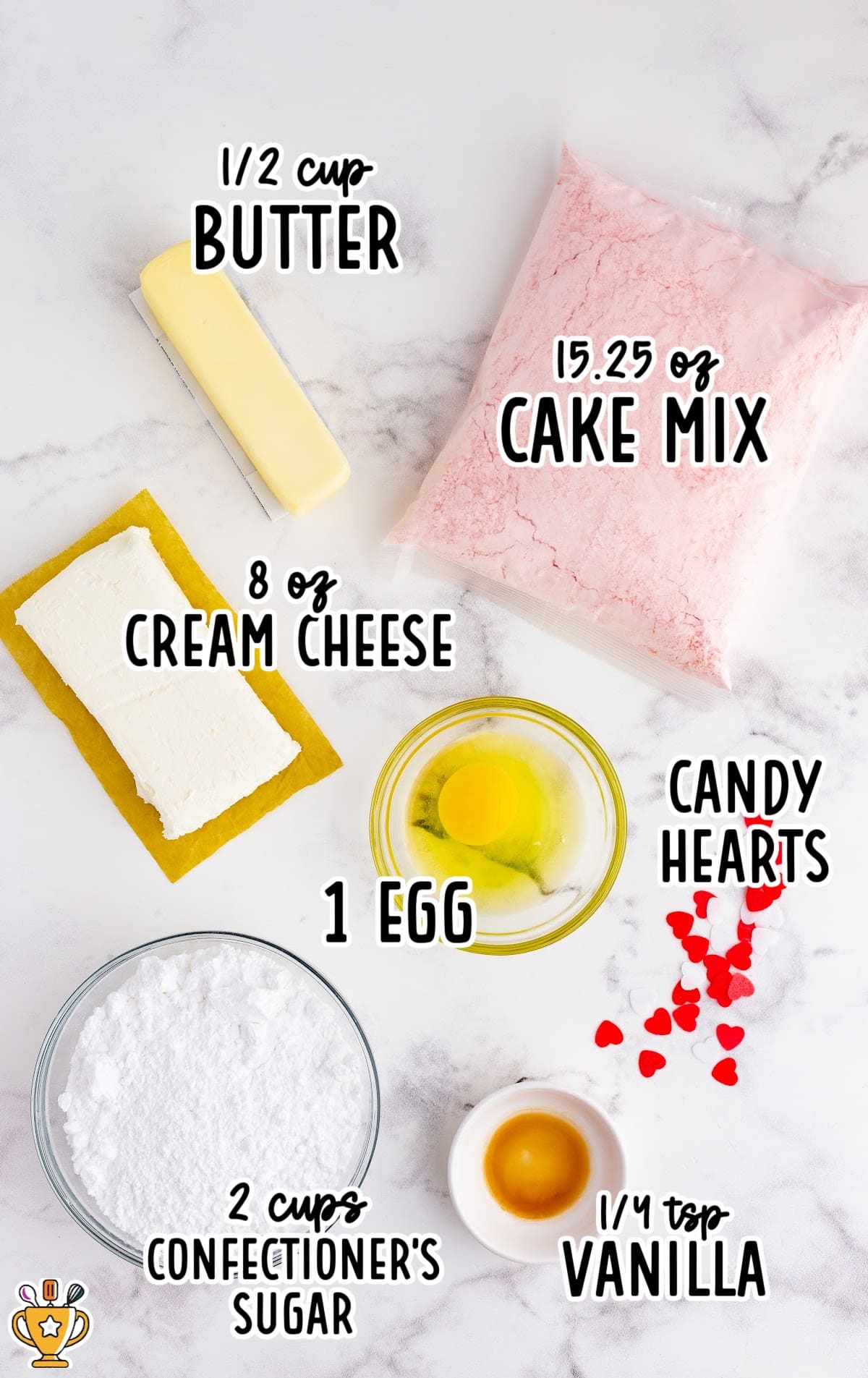 Raw ingredients to make Valentine Cookies.