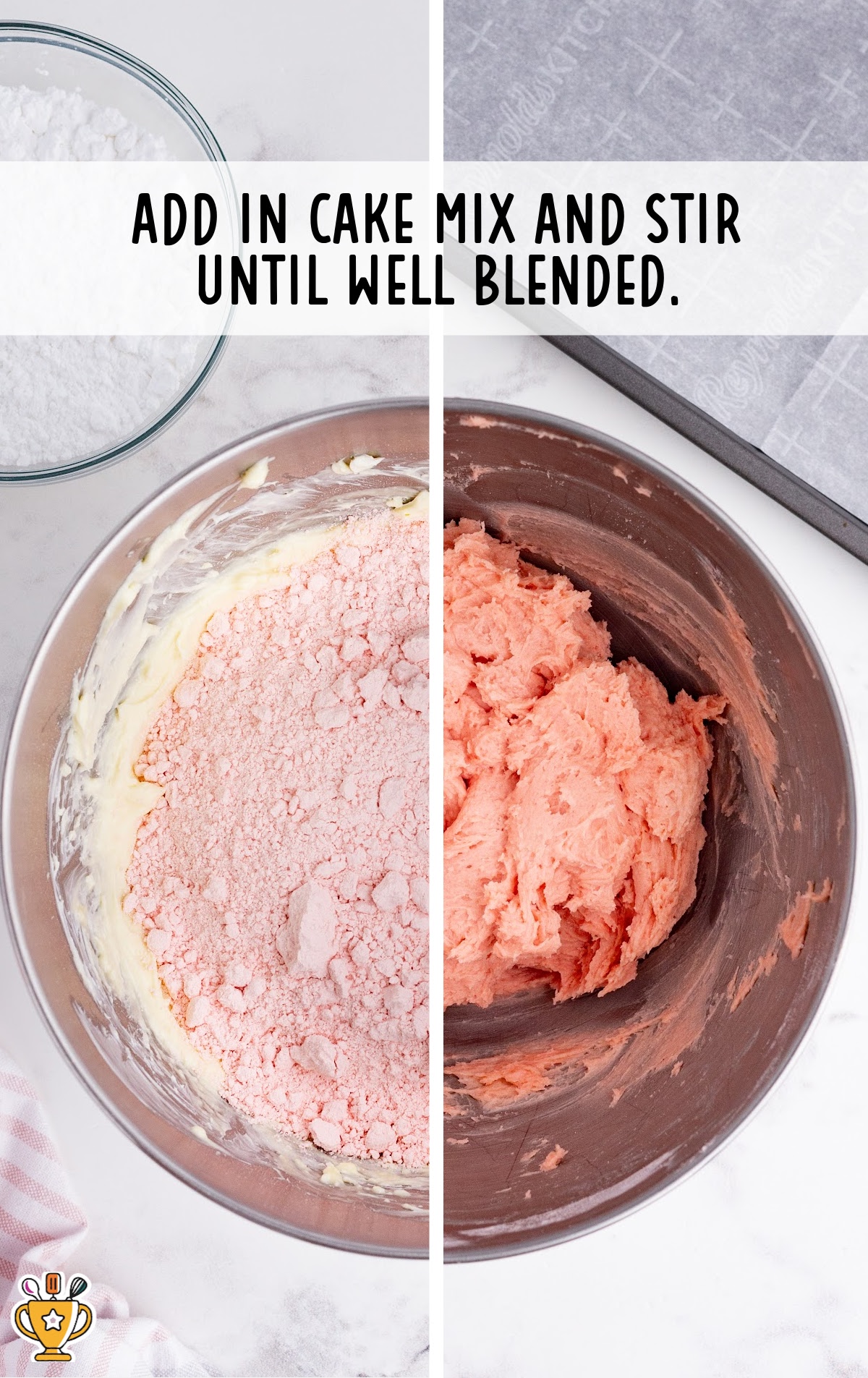 Valentine Cookie dough in a mixing bowl.