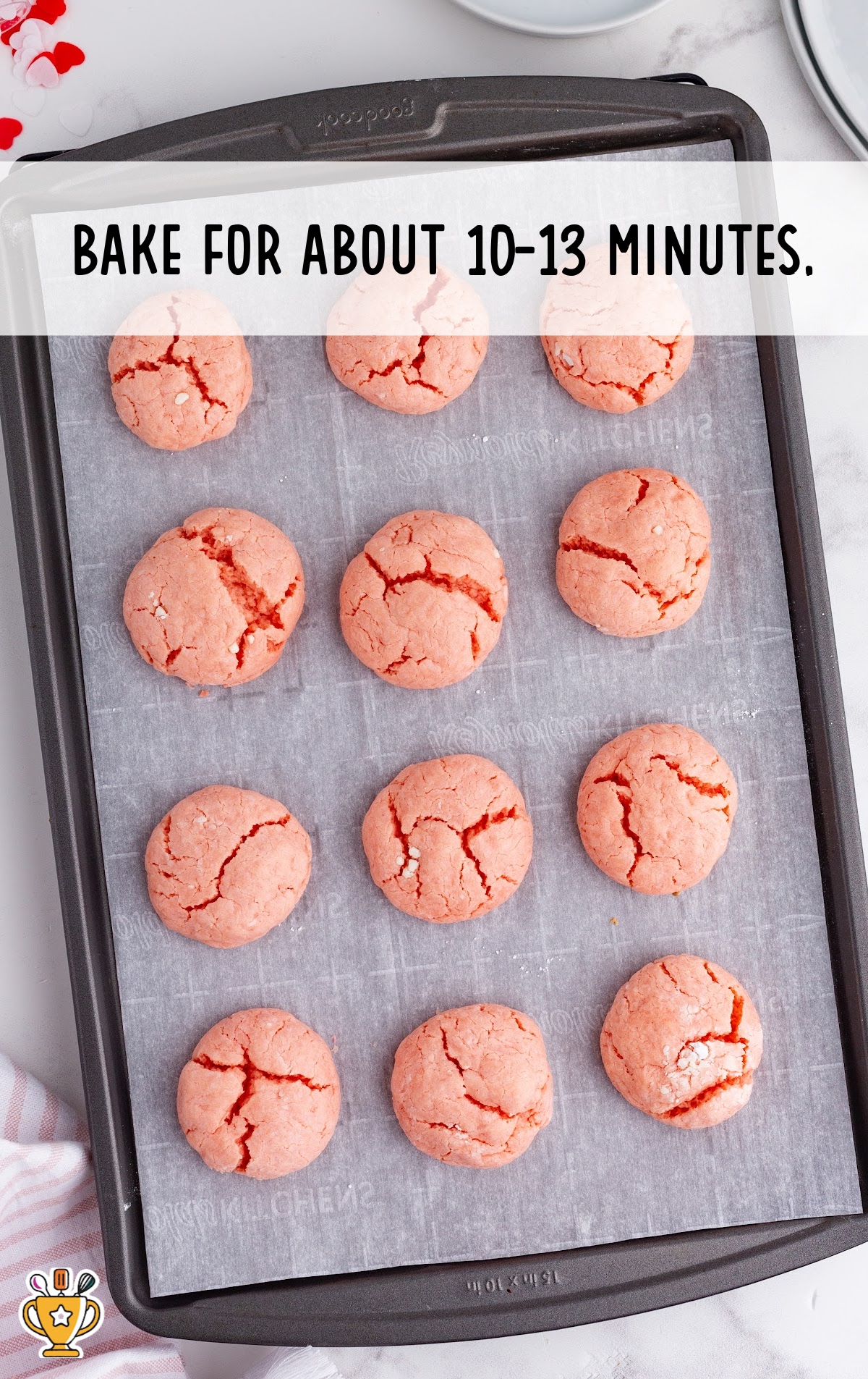 Valentine cookies on a baking sheet.
