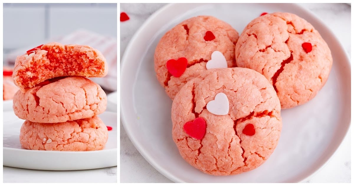 A plate of Valentine Cookies and a stack of cookies on a plate.