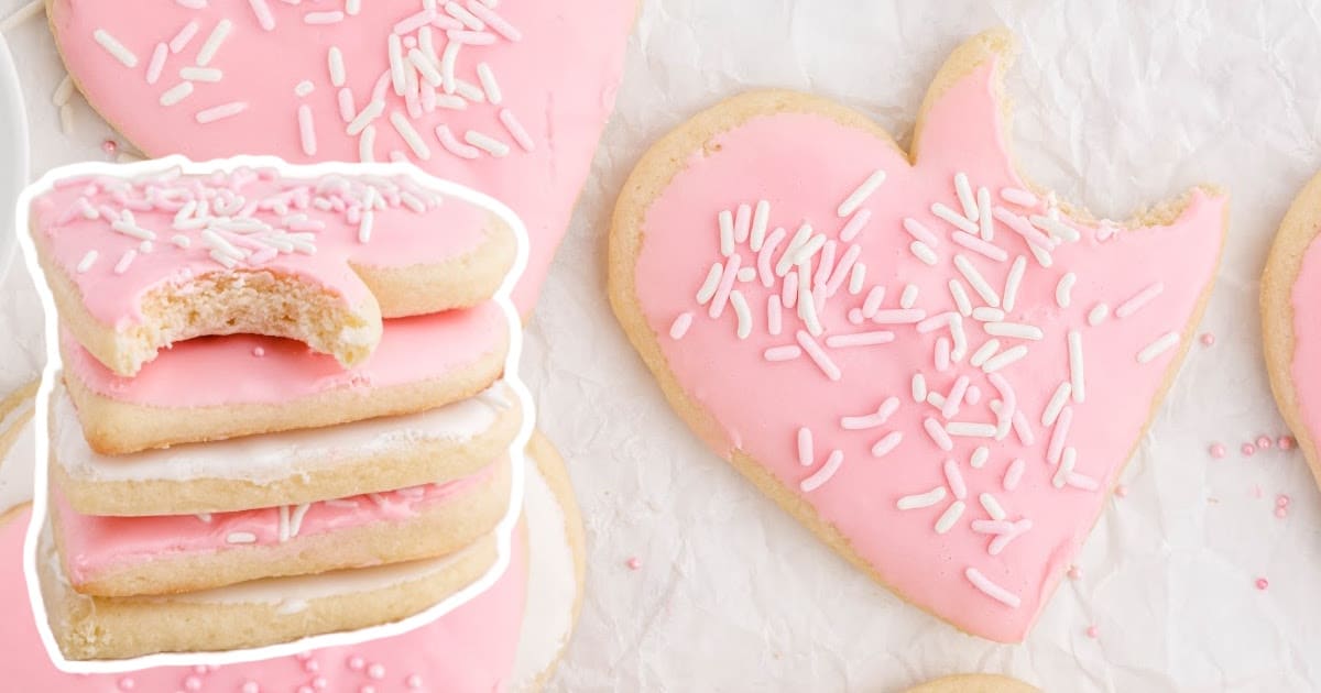 a bunch of Valentine Sugar Cookies