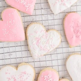 Valentine Sugar Cookies on a rack