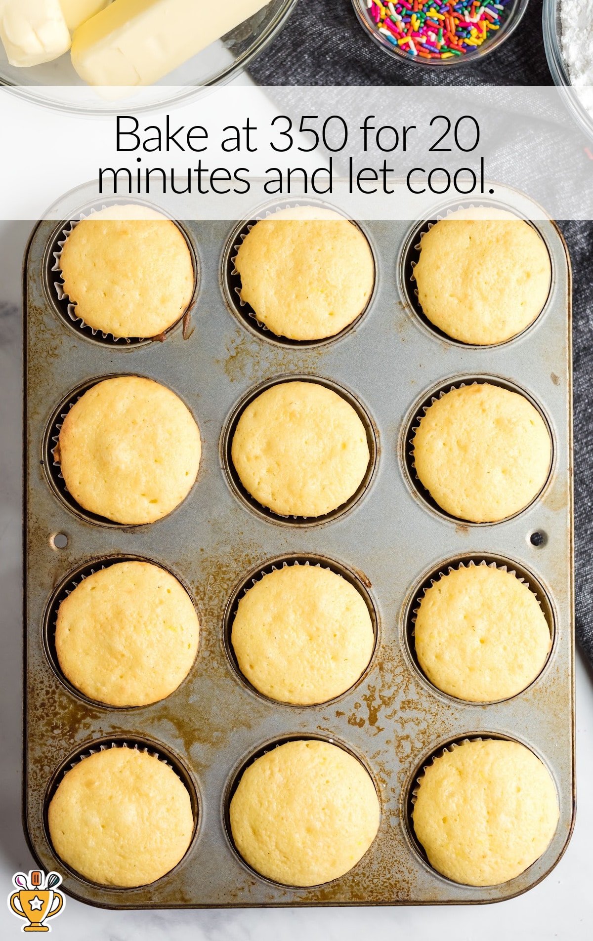 Vanilla Cupcakes in a baking muffin pan