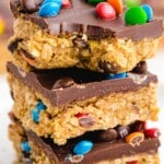 three No Bake Monster Cookies stacked together