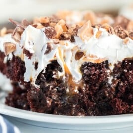 a piece of Better Than Anything Cake on a plate