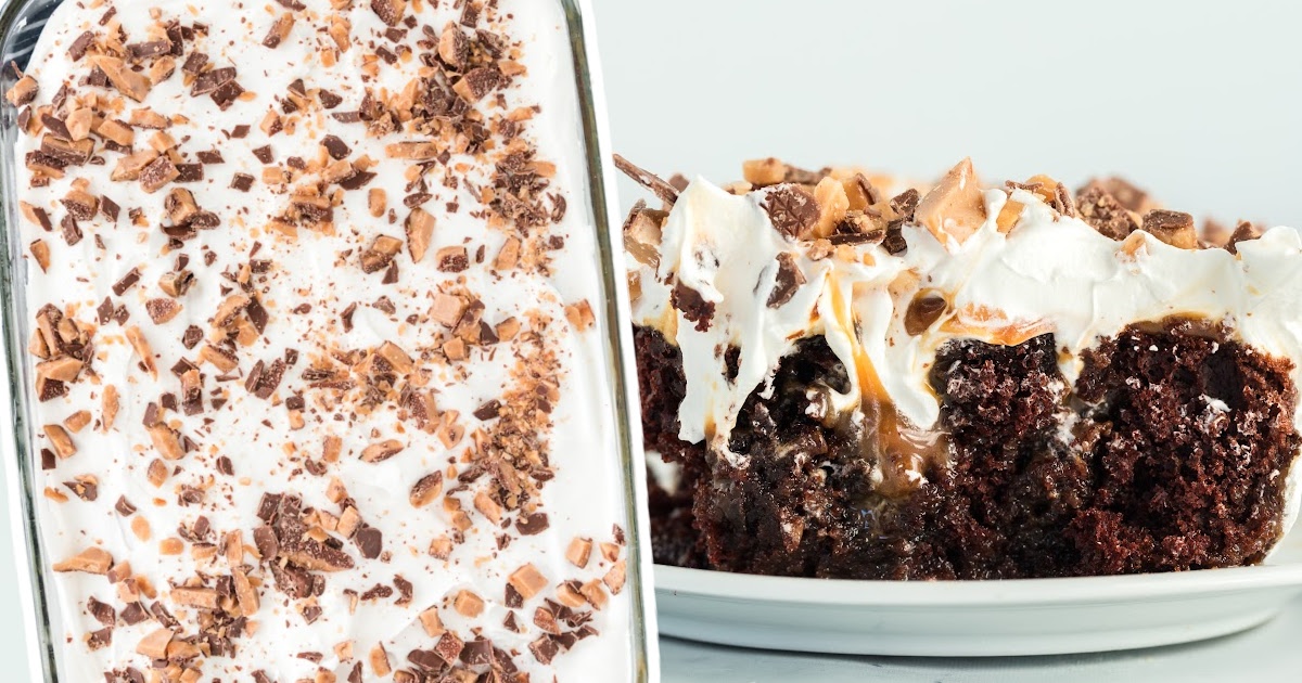 Better Than Anything Cake on a plate and in a baking dish