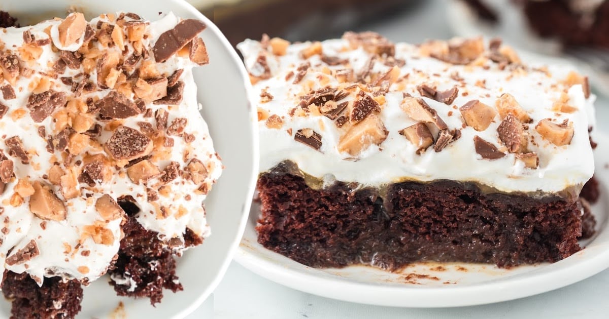 a plate served with Better Than Anything Cake