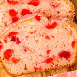 Cherry Bread slices on a wooden board