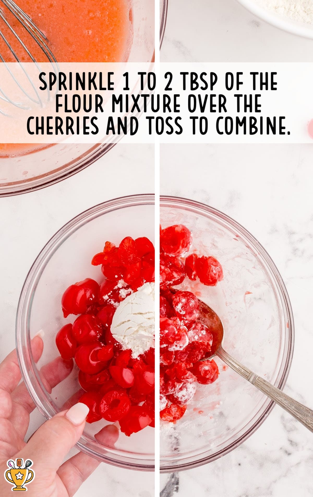 flour mixture over cherries in a bowl