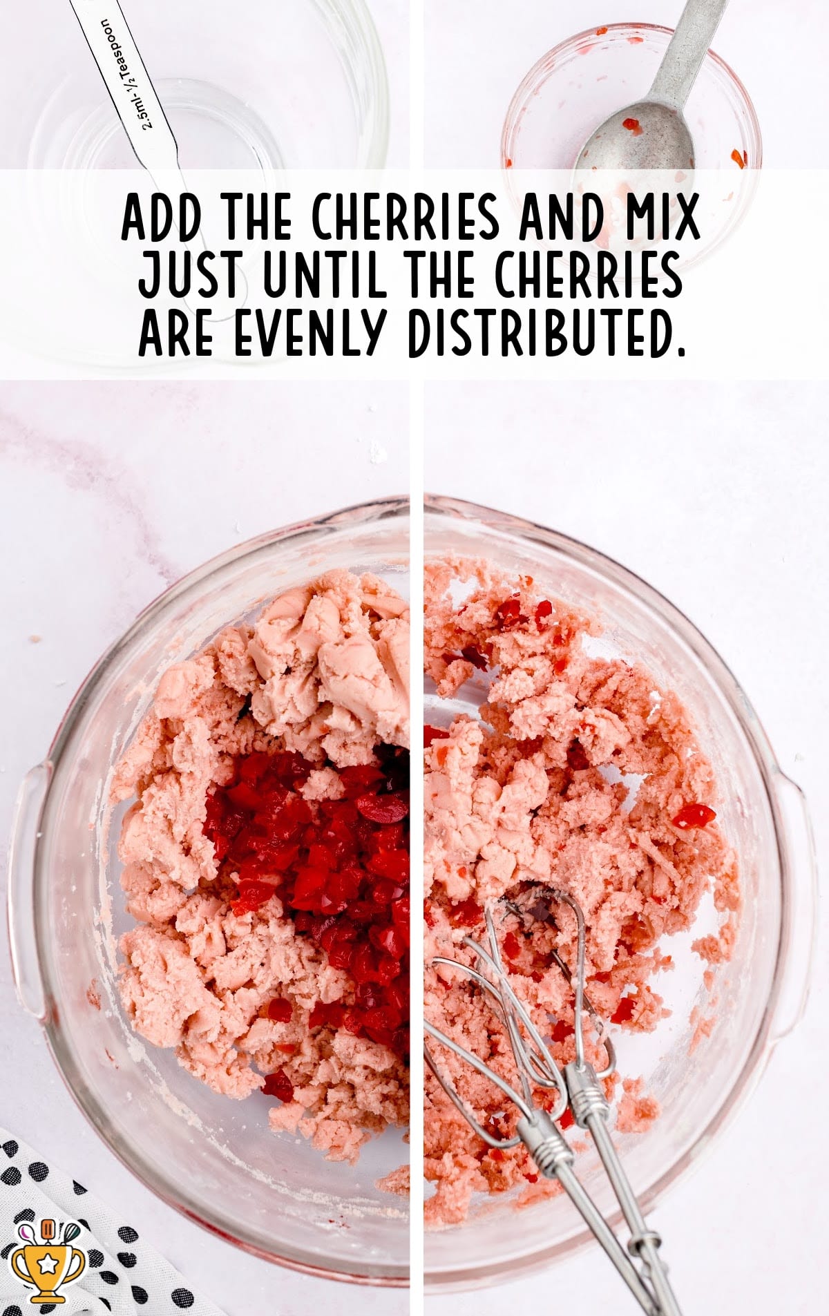 cherries added in a bowl of Cherry Kiss Cookies butter
