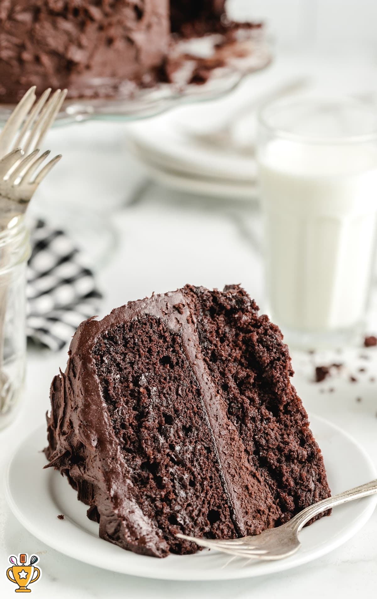a piece of Chocolate Mayonnaise Cake on a plate with a fork