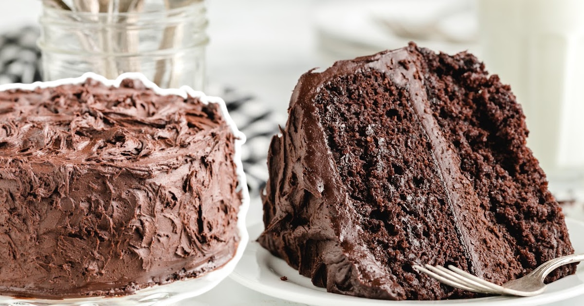 a Chocolate Mayonnaise Cake and a piece of cake on a plate with a fork