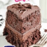 a piece of Chocolate Mayonnaise Cake on a plate with a fork