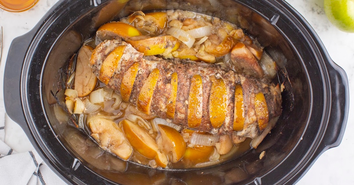 yummy Crockpot Apple Pork Tenderloin in a crockpot