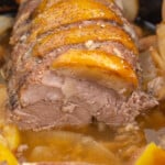 a close up photo of Crockpot Apple Pork Tenderloin