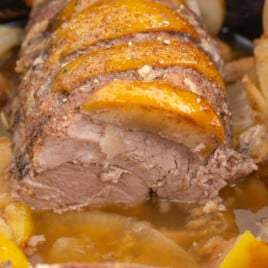 a close up photo of Crockpot Apple Pork Tenderloin