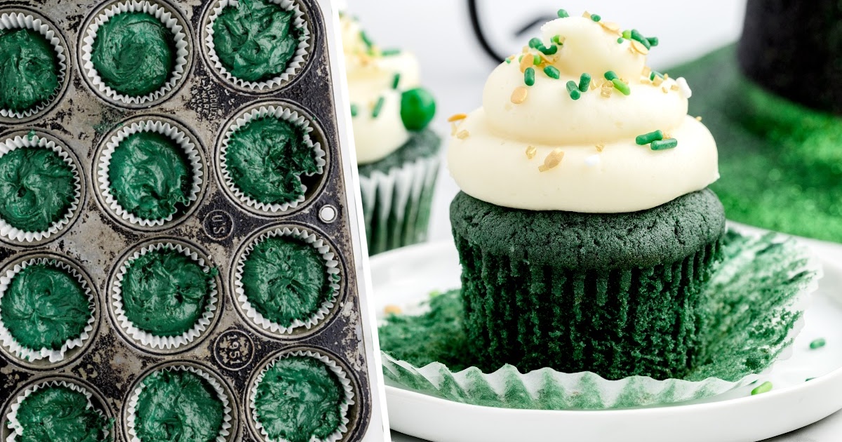 Green Cupcake on a plate and some Green Cupcakes mixture in a muffin pan