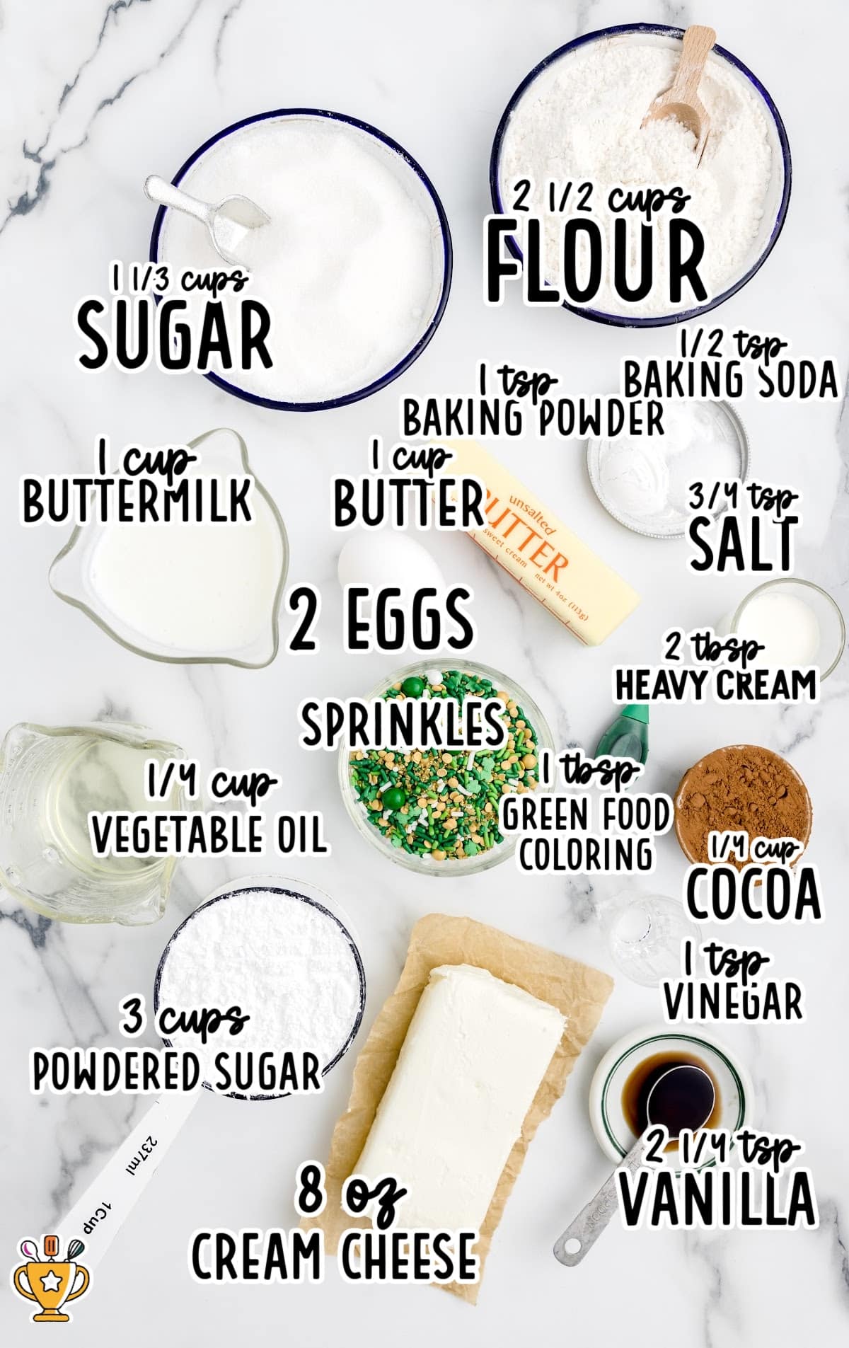 ingredients for making Green Cupcakes