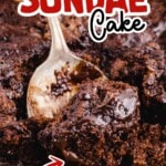 a spoon holding some Hot Fudge Sundae Cake