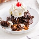 Hot Fudge Sundae Cake on a plate