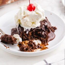 Hot Fudge Sundae Cake on a plate