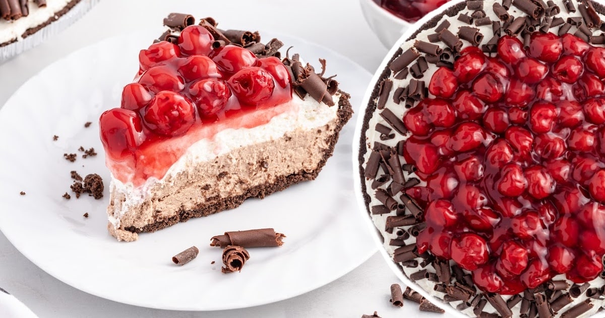 a piece of No Bake Black Forest Cheesecake