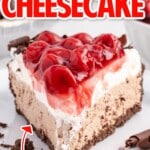 a piece of No Bake Black Forest Cheesecake