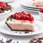 a piece of No Bake Black Forest Cheesecake