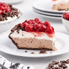 a piece of No Bake Black Forest Cheesecake