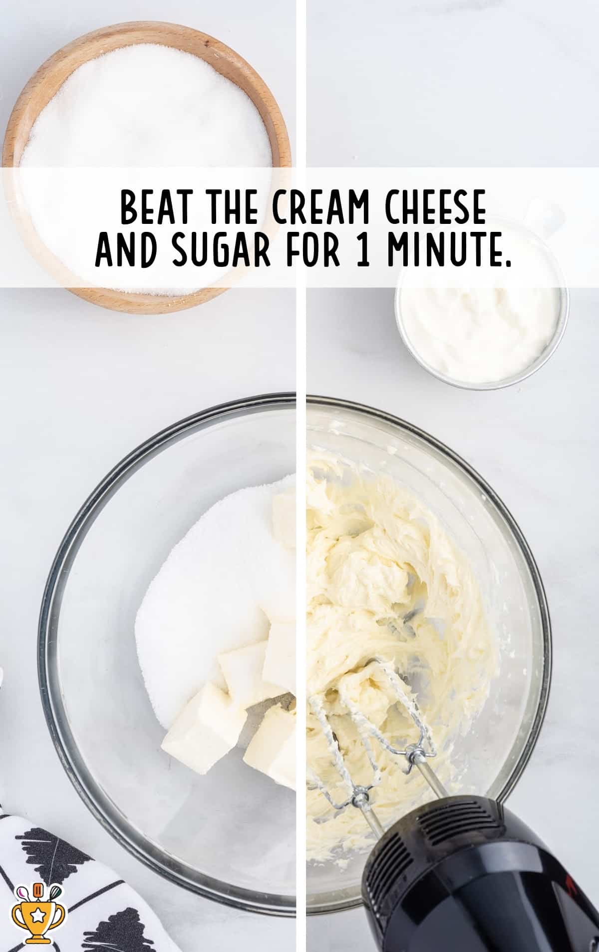 cream cheese and sugar mixed in a bowl