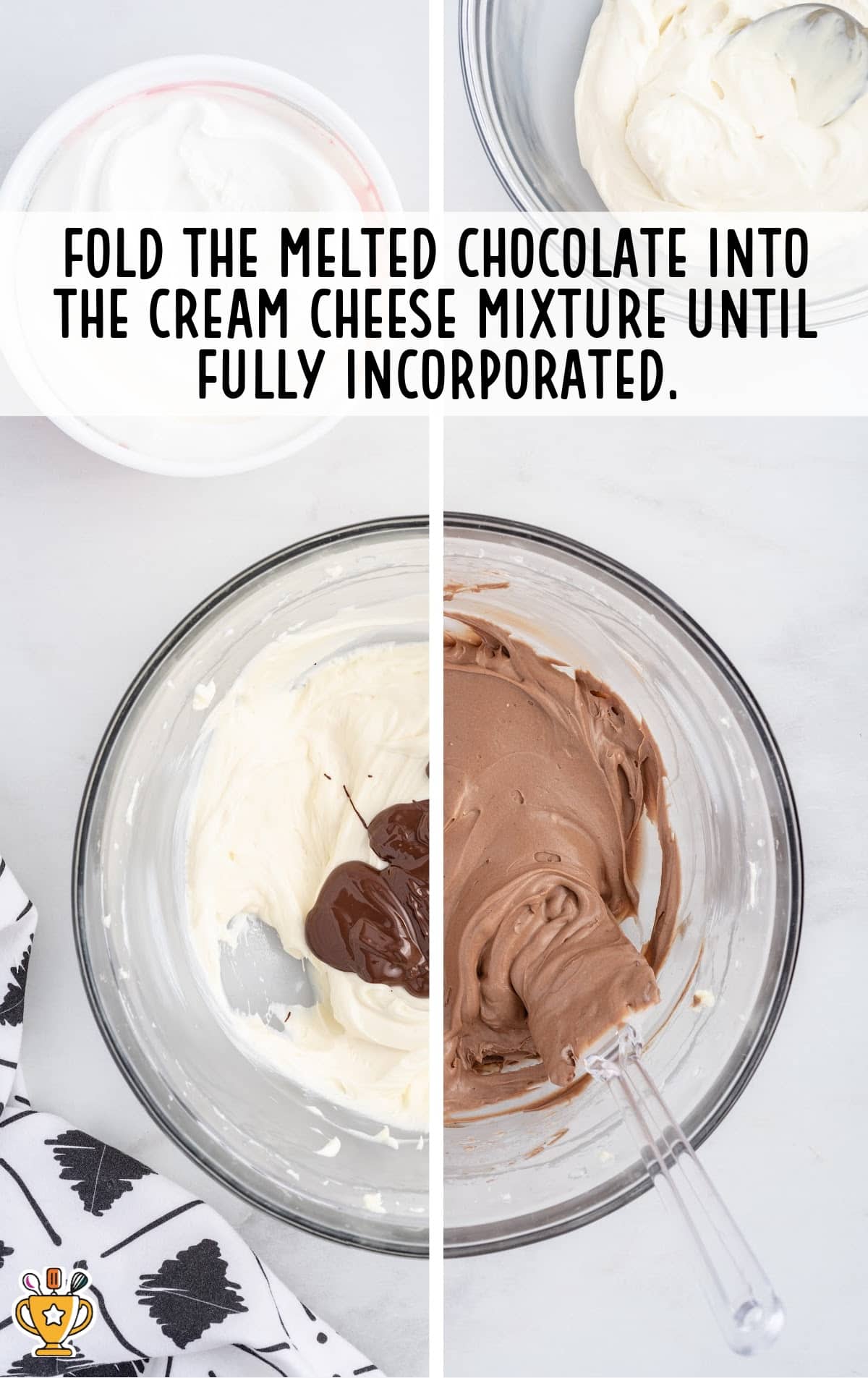 folding the chocolate into cream cheese mixture