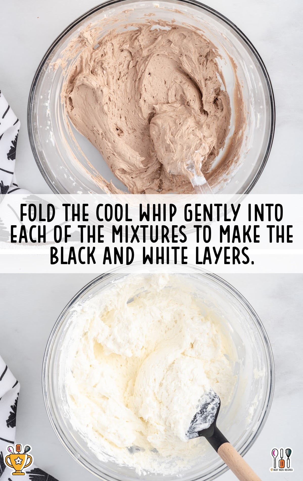 folding the cool whip into each of the mixtures
