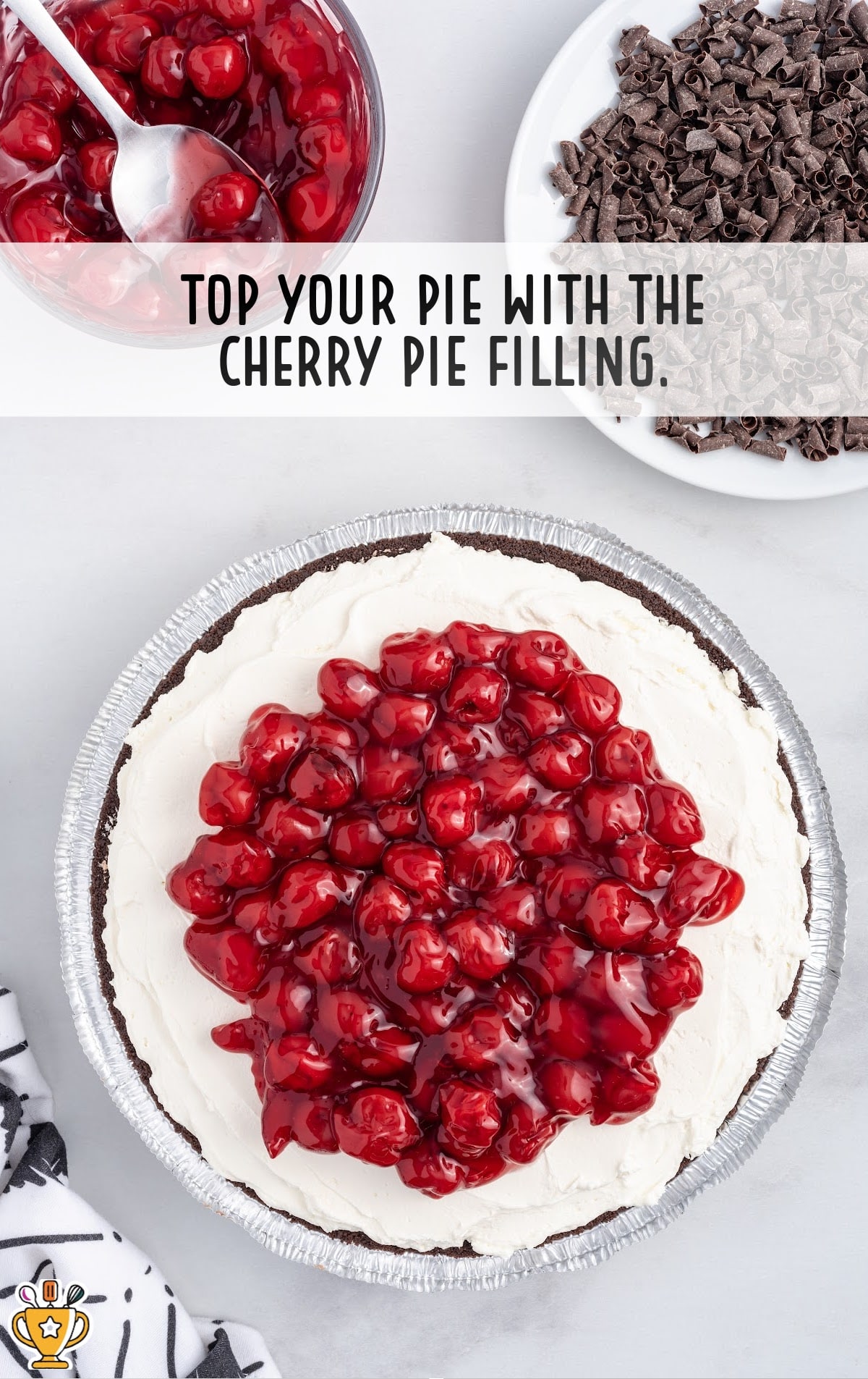 cherry pie filling placed over the pie