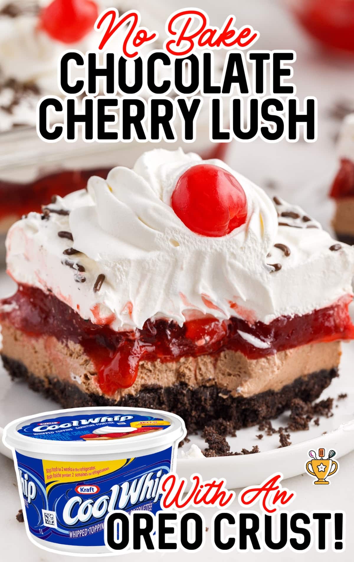 a piece of No Bake Chocolate Cherry Lush on a plate