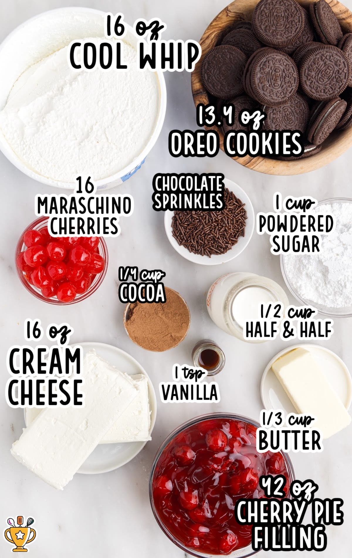 ingredients for making No Bake Chocolate Cherry Lush