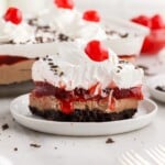 a piece of No Bake Chocolate Cherry Lush