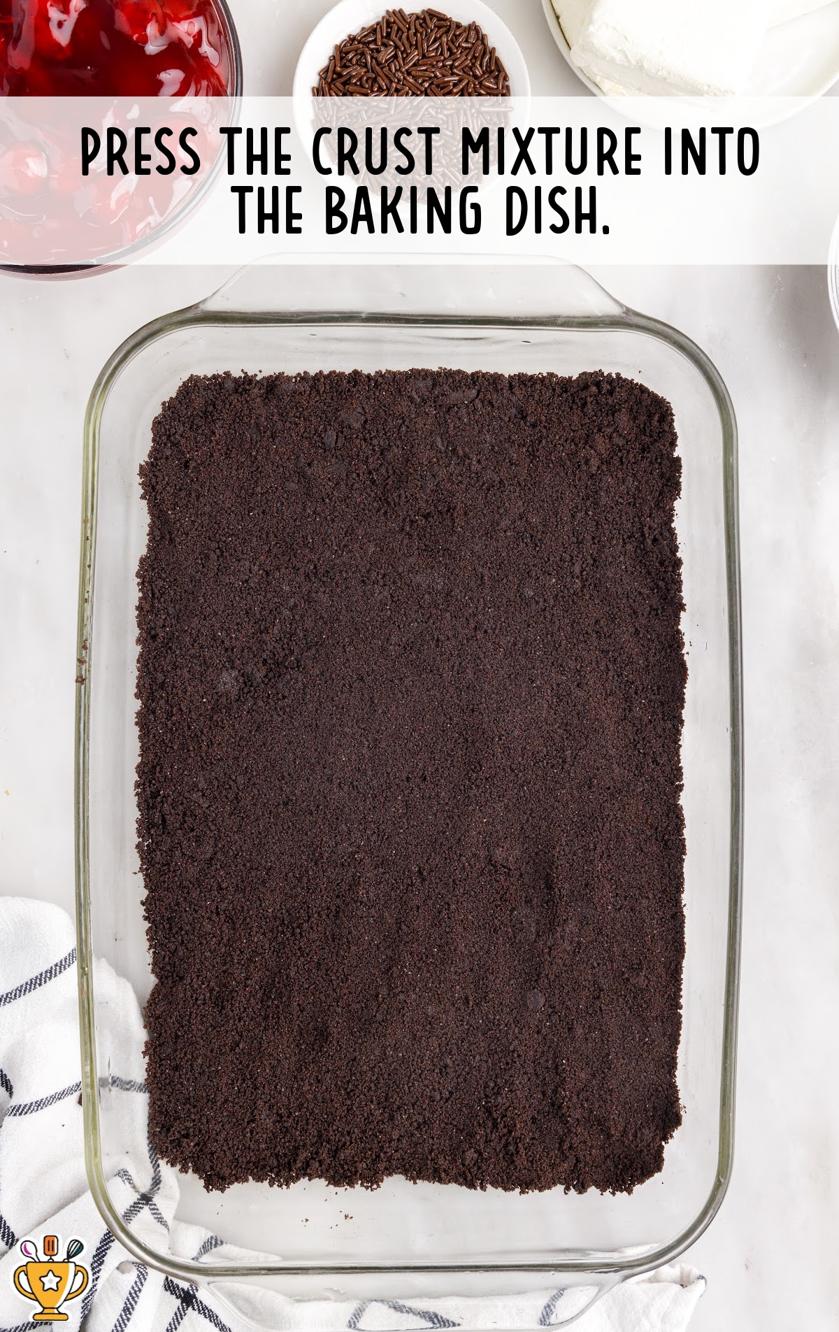 crust mixture pressed into the baking dish