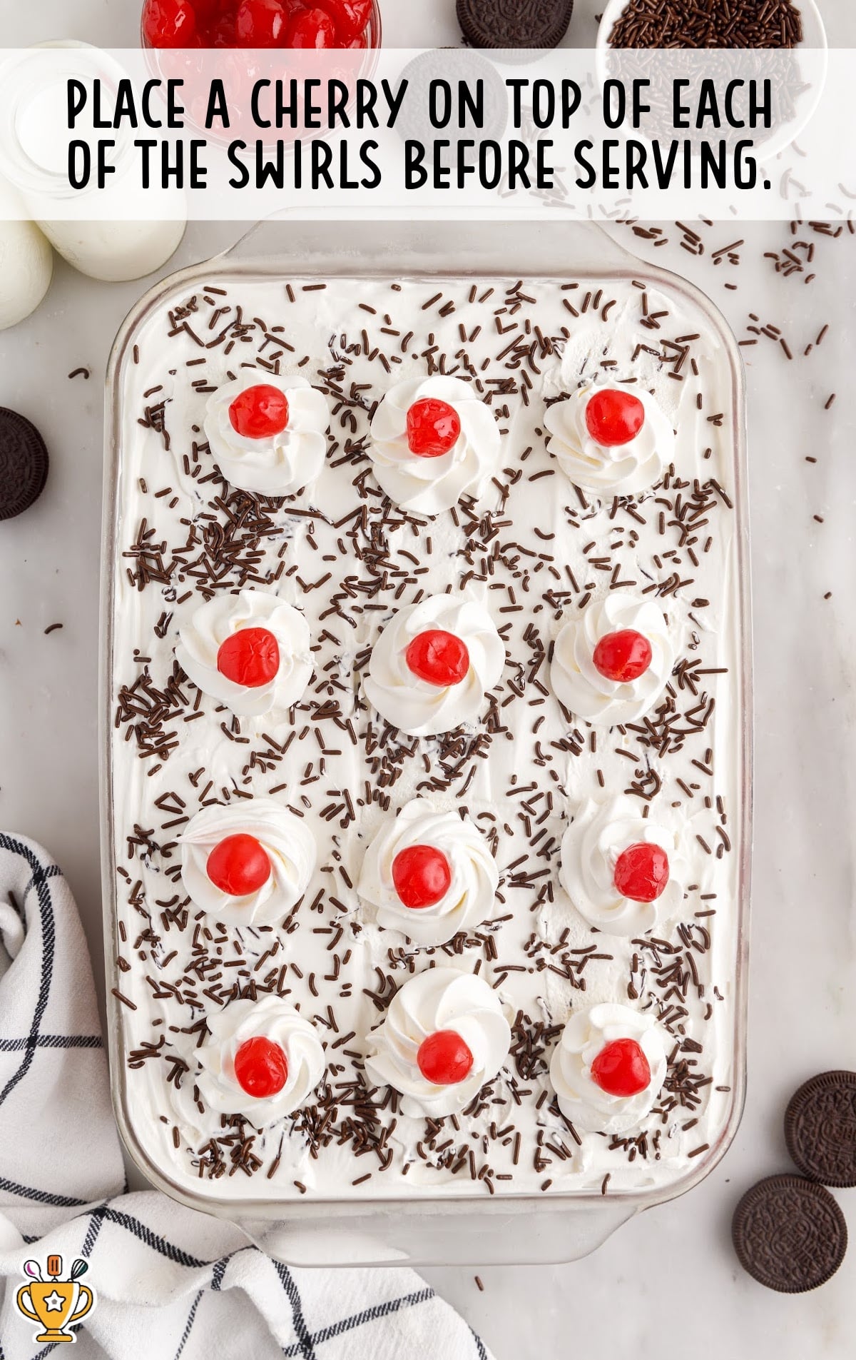No Bake Chocolate Cherry Lush in a baking dish