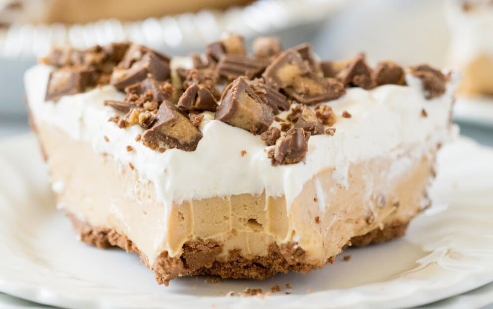 a piece of Chocolate Peanut Butter Pie on a plate