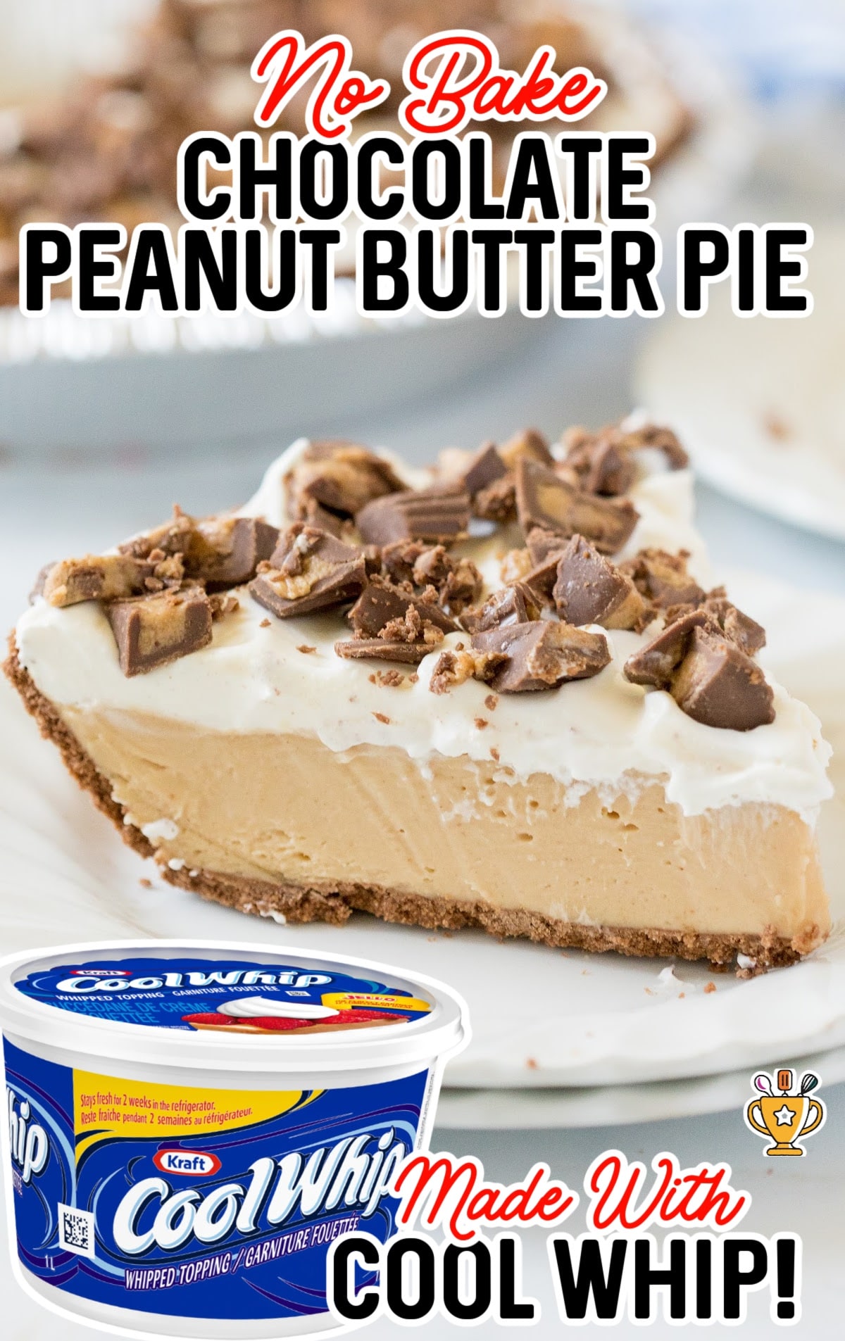 a piece of Chocolate Peanut Butter Pie on a white plate
